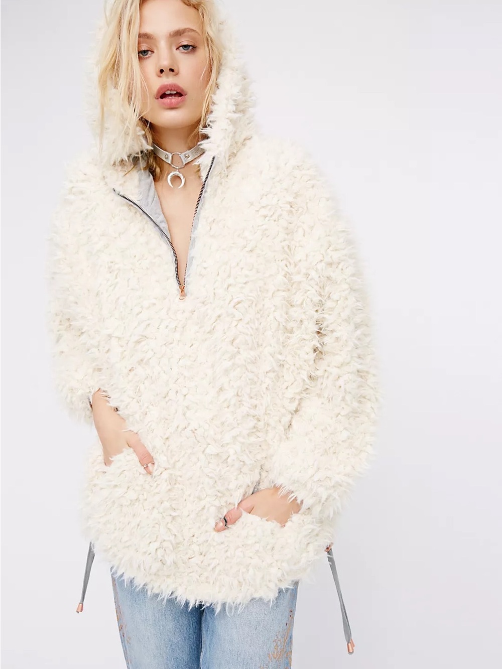 Free People Mountain Peak Fluffy pullover hoodie sweatshirt jacket M/L
